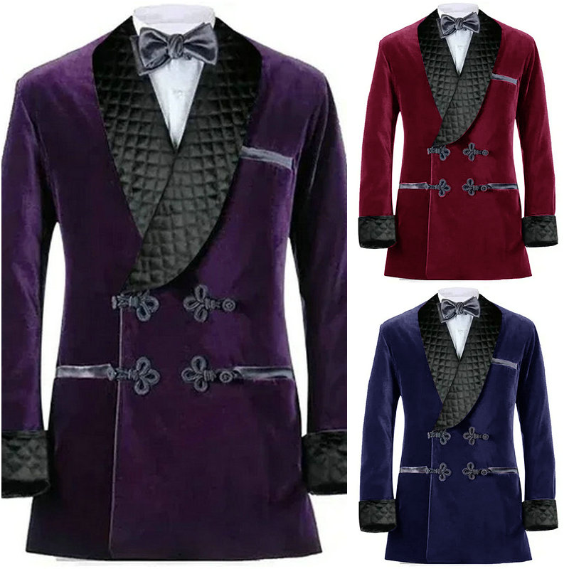 Retro Gaming Jacket - Double Breasted Purple Velvet Smoking Jackets