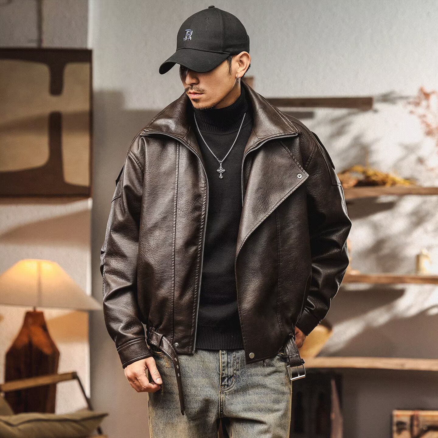 PU Leather American Retro Men' - Retro Gaming Jacket 评论和价格