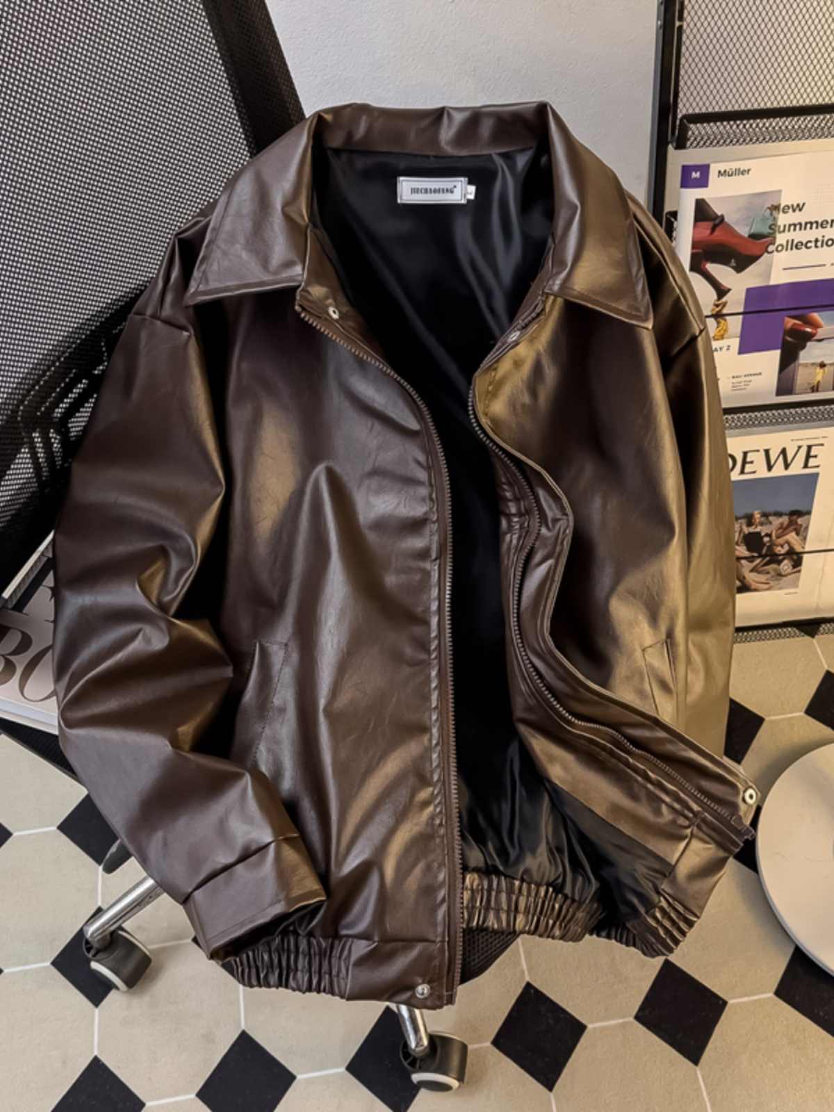 American Retro PU Leather Coat - Retro Gaming Jacket 评论和价格